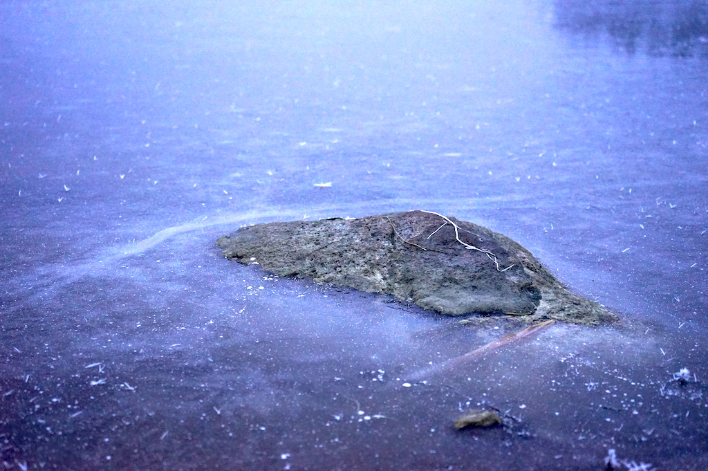 stone in a frozen lake